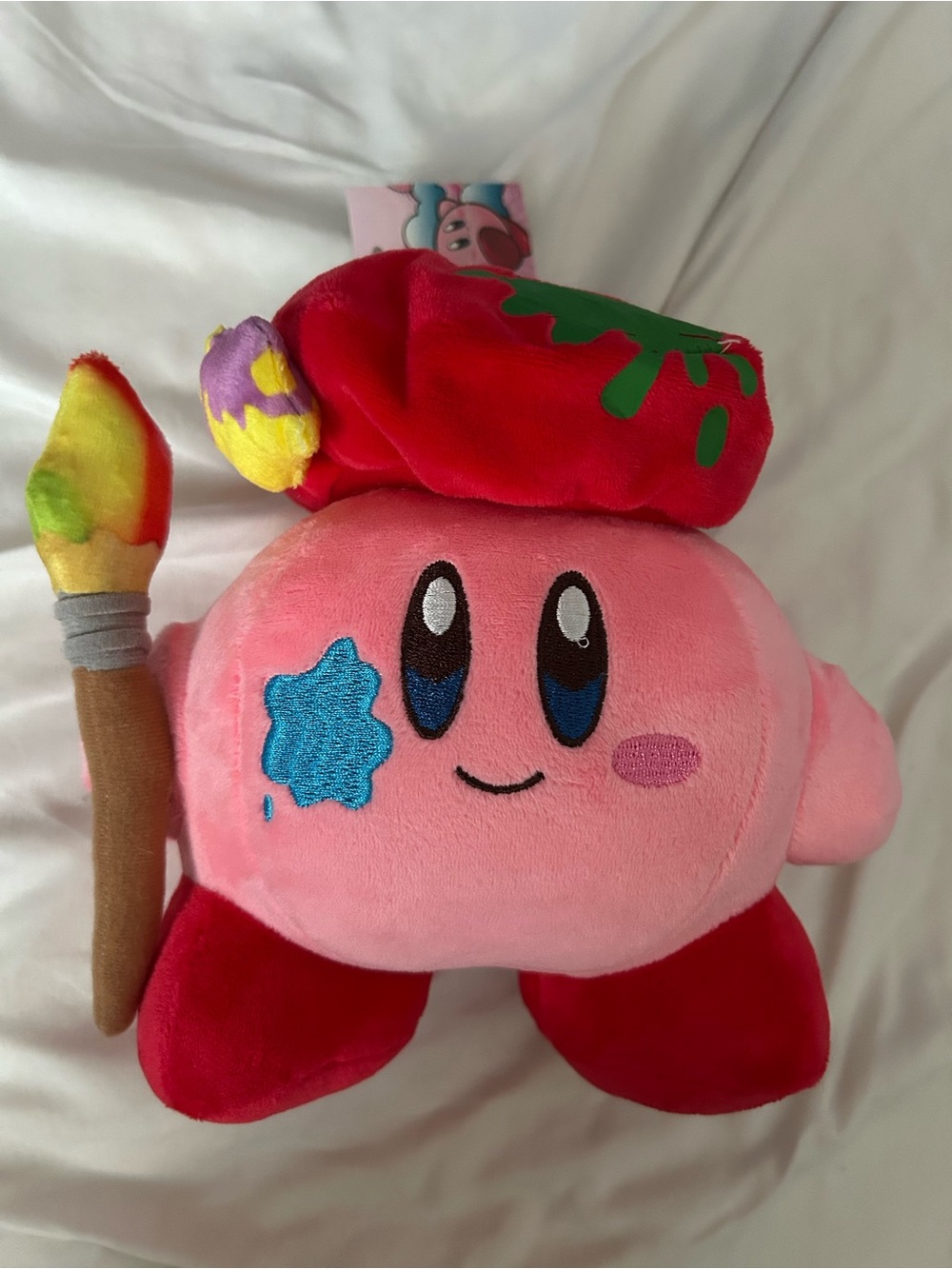 Nintendo Pink Kirby Plush with Red Beret and Multicolor Paintbrush